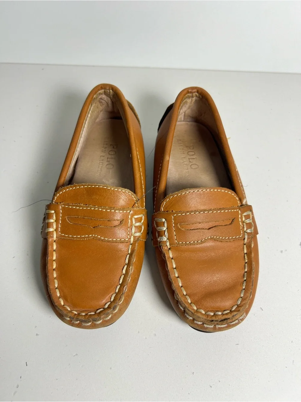 Polo Ralph Lauren Kids Size 9 Brown Leather Driving Loafers Moccasins